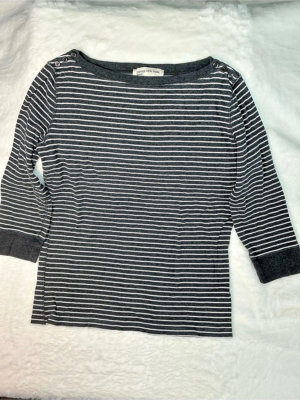 Jones New York Striped Long Sleeve Top in Black & White Like New